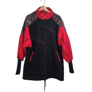 Vintage Wool Blend Women's Russell Scott Black & Red Floral zip up Jacket
